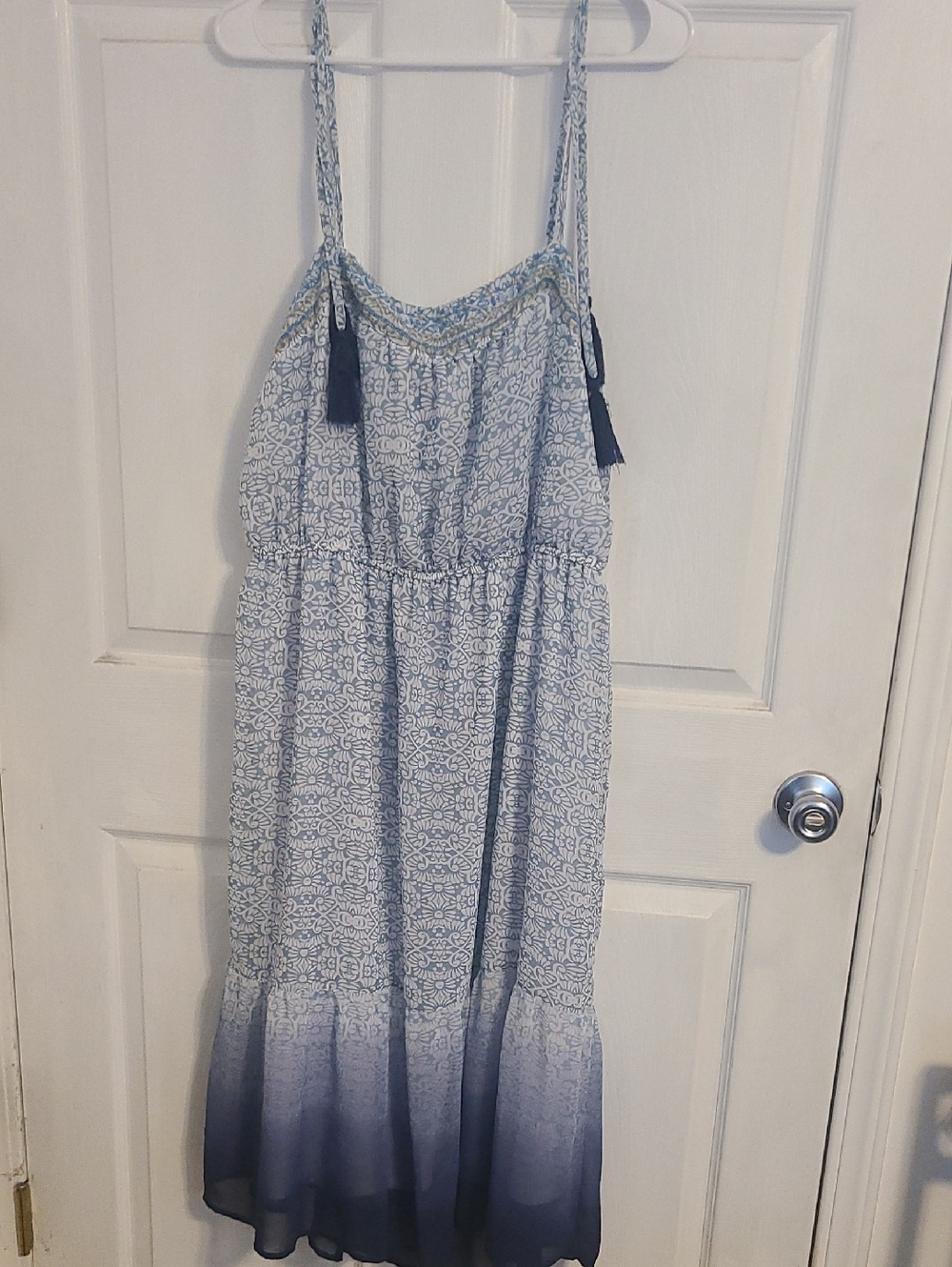 Knox Rose Light Blue and White Floral Maxi Dress with Tassel Straps